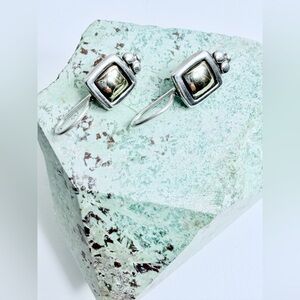 Vintage Two-Tone Square Sterling Silver & Brass Locking Wire Drop Earrings